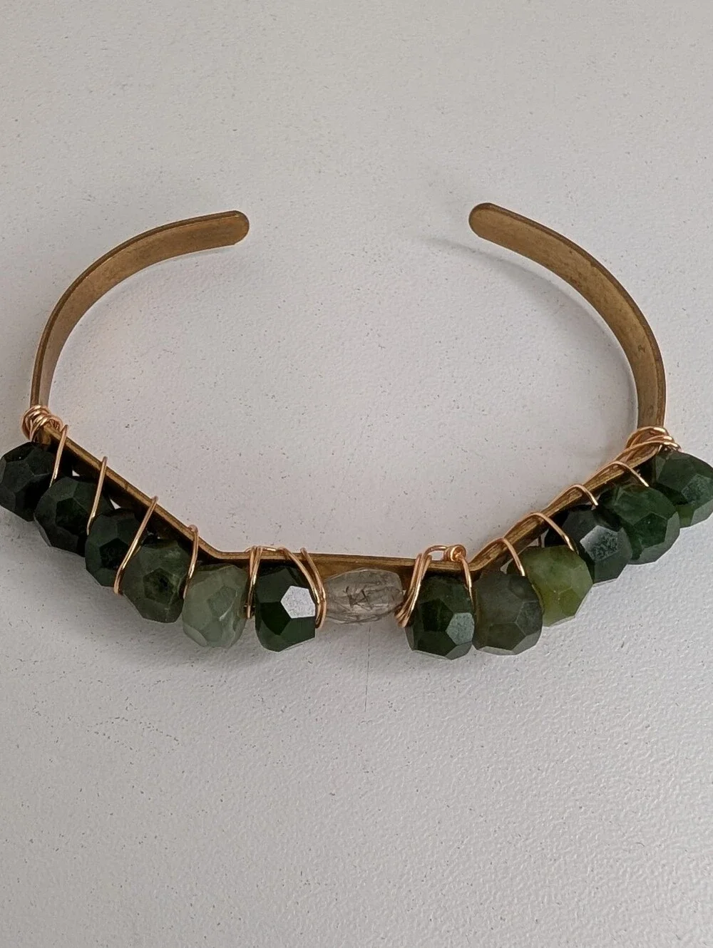 Faceted Nephrite Jade Wire-Wrapped Cuff Bracelet